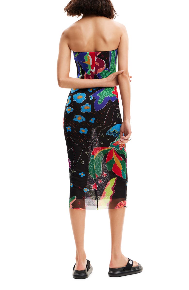 Desigual Jungle Design Bandeau Midi Dress, Alternate, color, Black