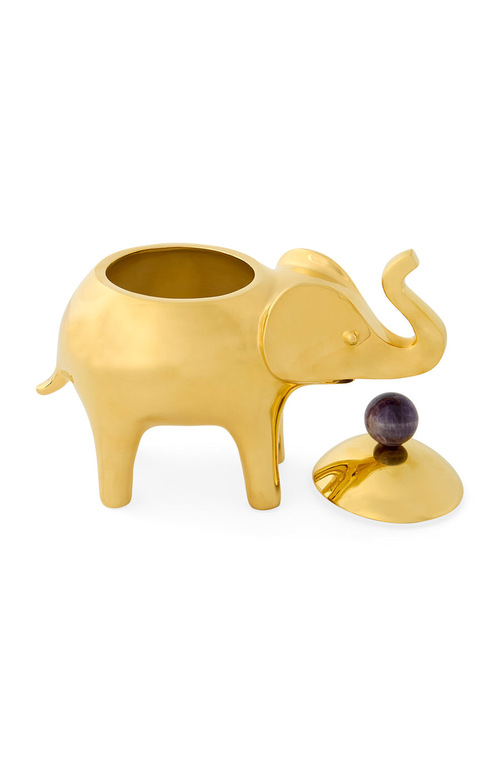 Jonathan Adler Brass Elephant Box With Amethyst Handle In Gold/amethyst