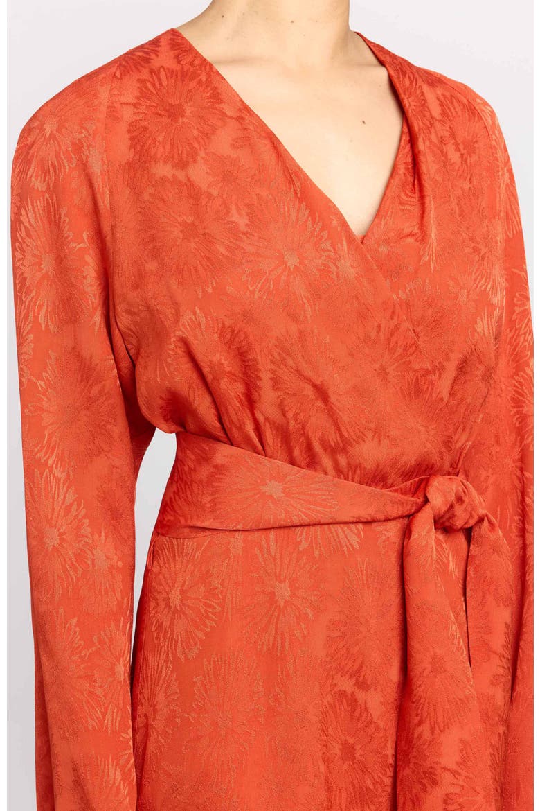 Kayden Long Sleeve Faux Wrap Fit and Flare Dress, Alternate, color, SEDONA ORANGE