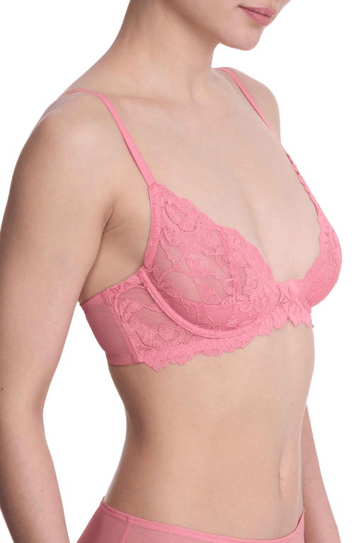 Natori Peony Lace Plunge Unlined Underwire Bra In Soft Flamingo