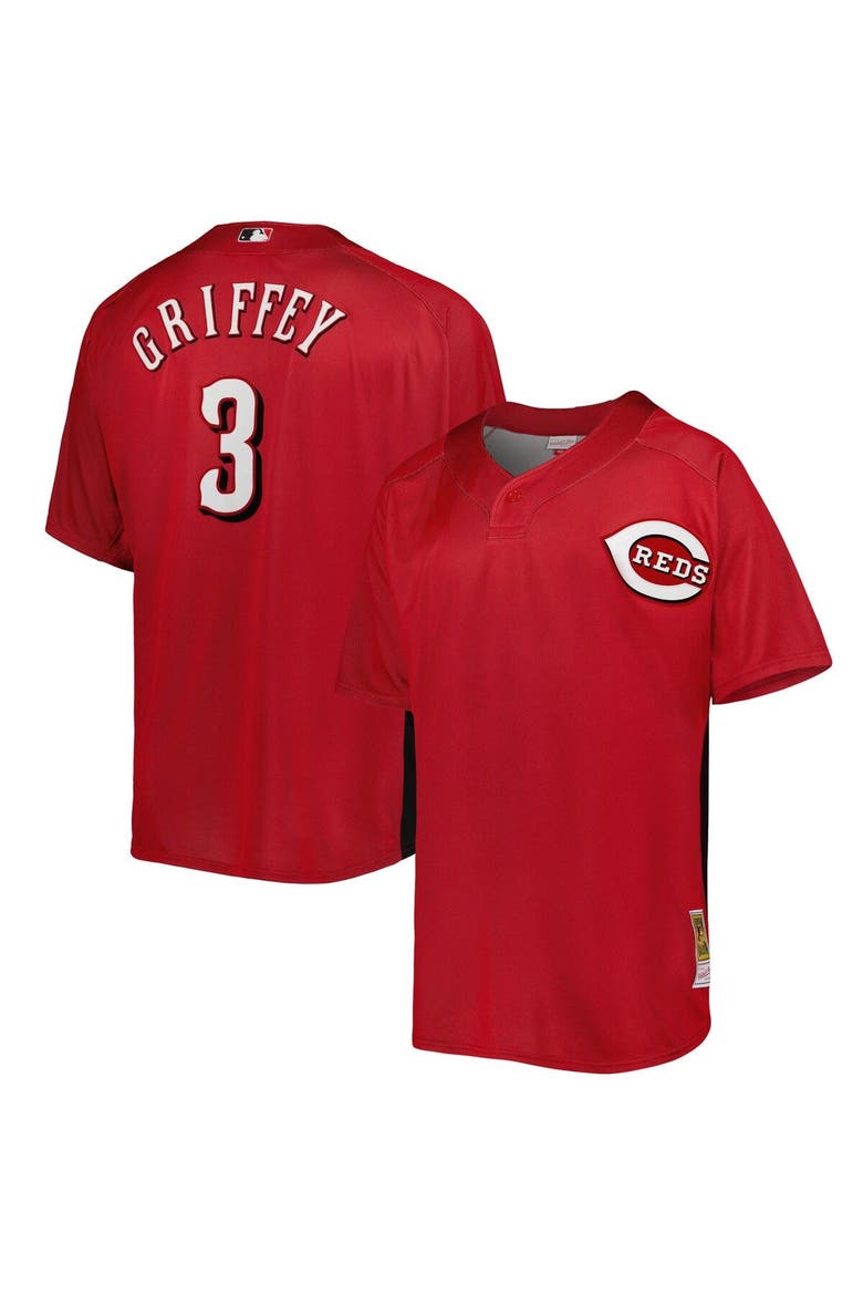 Men's Mitchell & Ness Ken Griffey Jr. Red Cincinnati Reds Cooperstown Collection Mesh Batting Practice Button-Up Jersey, Main, color, Red
