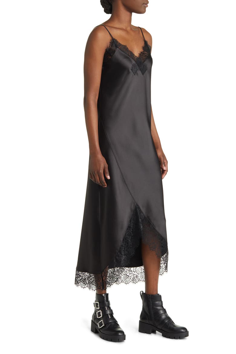 Praia Lace Trim Slipdress, Alternate, color, BLACK