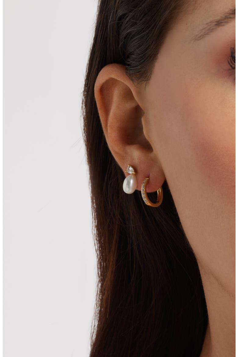 Set of 3 Stud and Hoop Earrings, Alternate, color, 14K GOLD PLATED