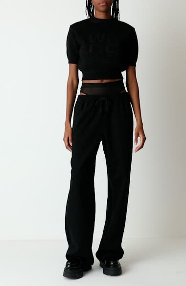 Alexander Wang Embossed Logo Short Sleeve Crop Sweater | Nordstrom