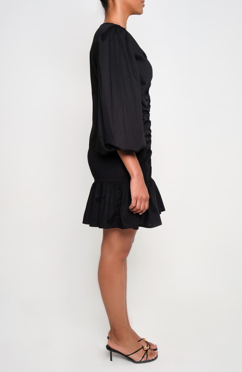 The Lulo Project Fuego Ruched Balloon Sleeve Stretch Cotton Fit & Flare Dress, Alternate, color, Black