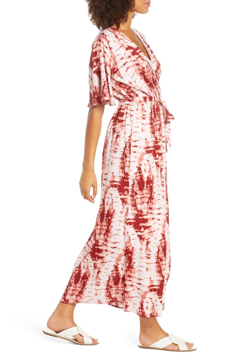 Tie Dye Faux Wrap Maxi Dress, Alternate, color, RUST