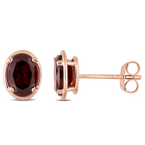 Garnet Oval Stud Earrings 14k