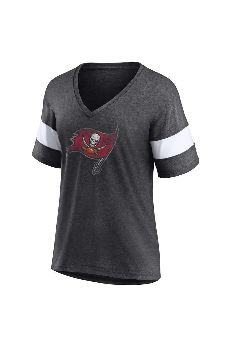Women's Fanatics Branded Heathered Charcoal/White Tampa Bay Buccaneers Distressed Team Tri-Blend V-Neck T-Shirt, Alternate, color, Heather Charcoal