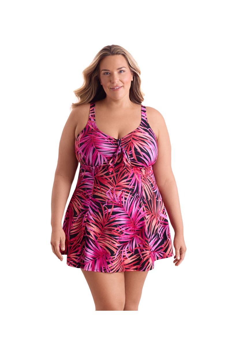 ShapeSolver Bow Front Plus Size Swim Dress, Main, color, Shake A Palm