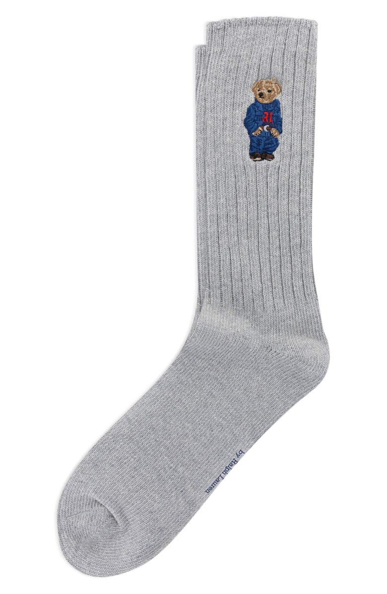 Polo Ralph Lauren Embroidered Polo Bear Crew Socks, Main, color, Grey Heather