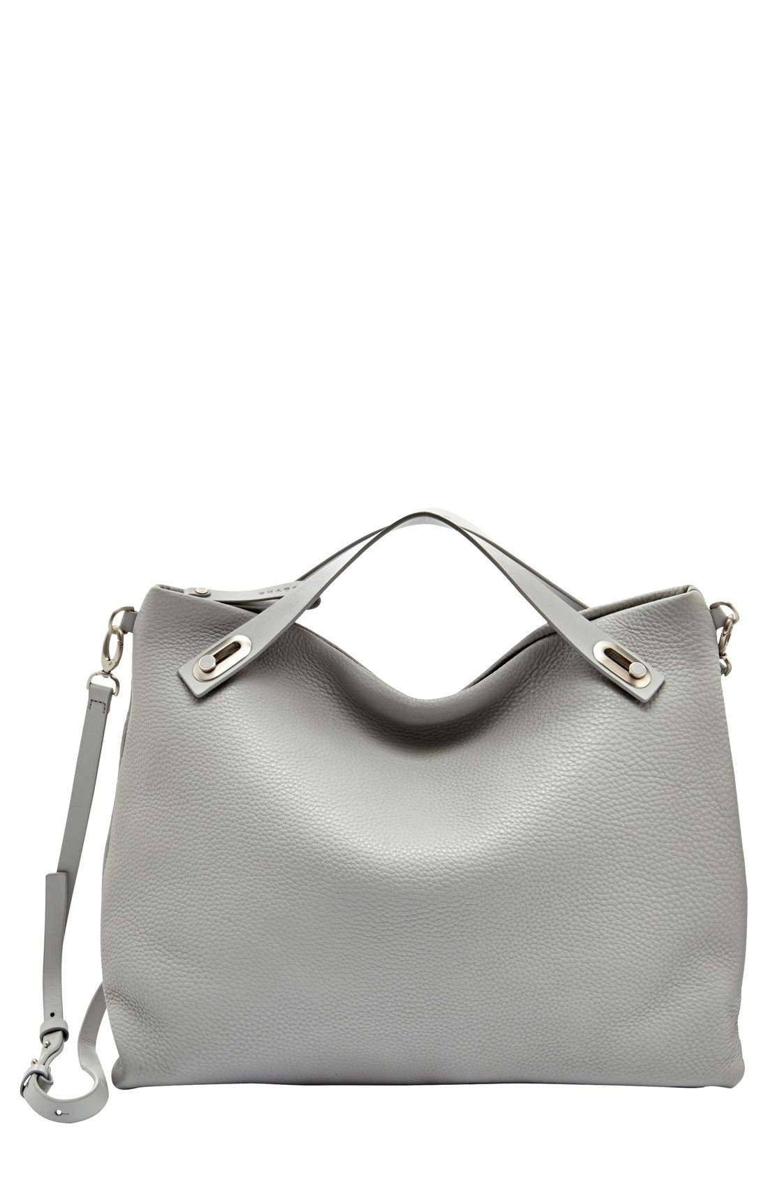 'Mikkeline' Leather Satchel, Main, color, LIGHT ASH