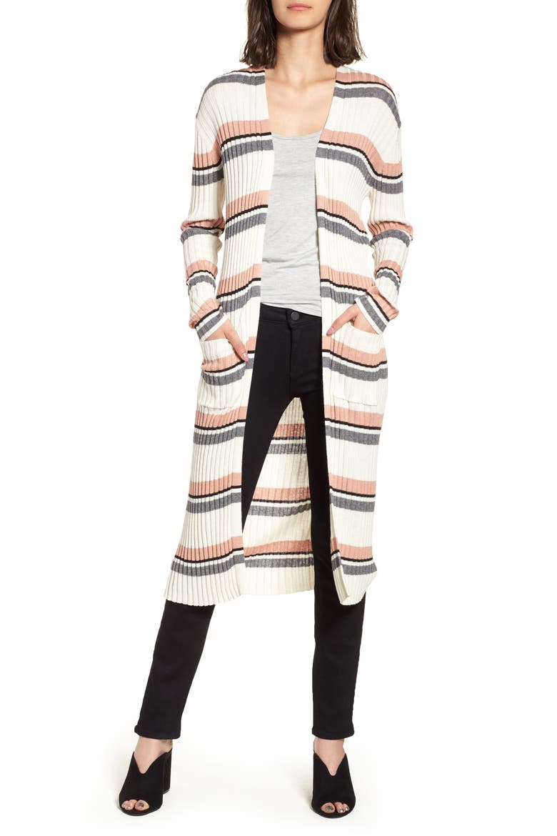 Stripe Midi Open Cardigan, Main, color, IVORY EGRET MEGAN STRIPE