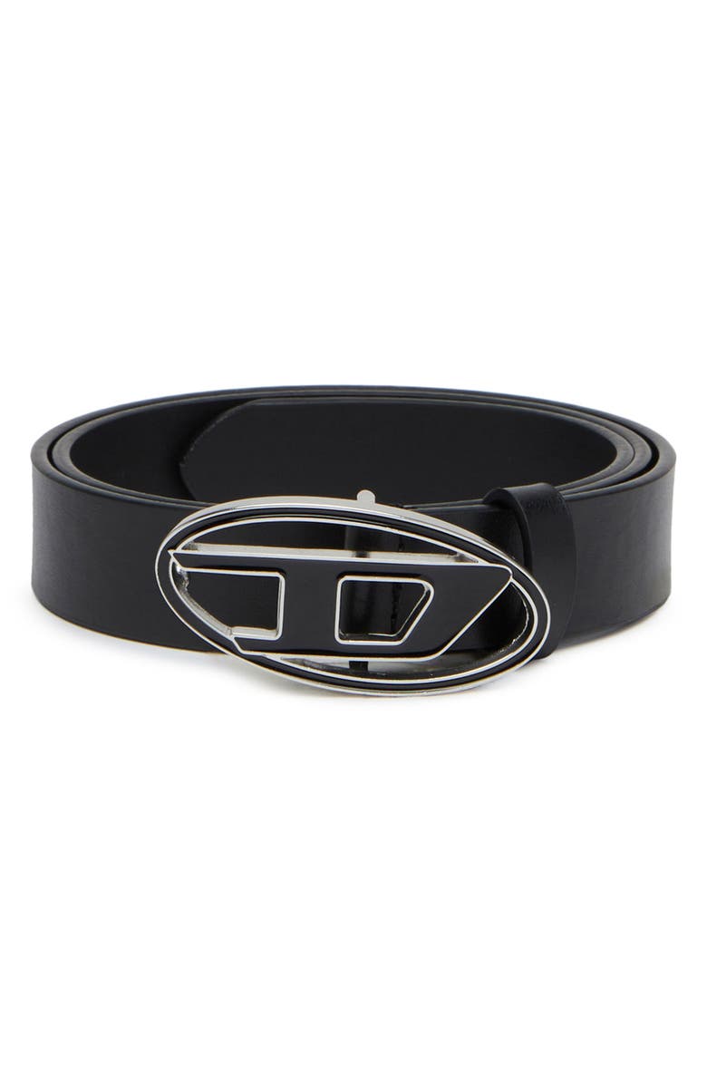 DIESEL<sup>®</sup> Oval D Buckle Leather Belt, Main, color, Black