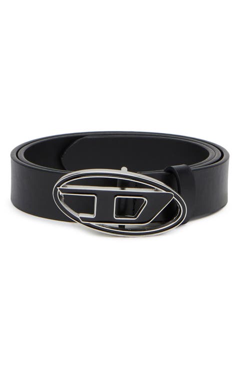 Oval D Buckle Leather Belt