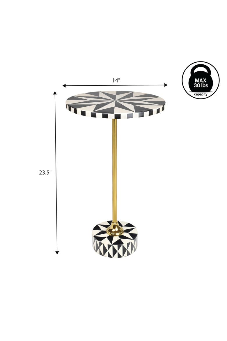 Calix Art Deco Metal/Resin Geometric Star Round Drink Table, Alternate, color, Black/White