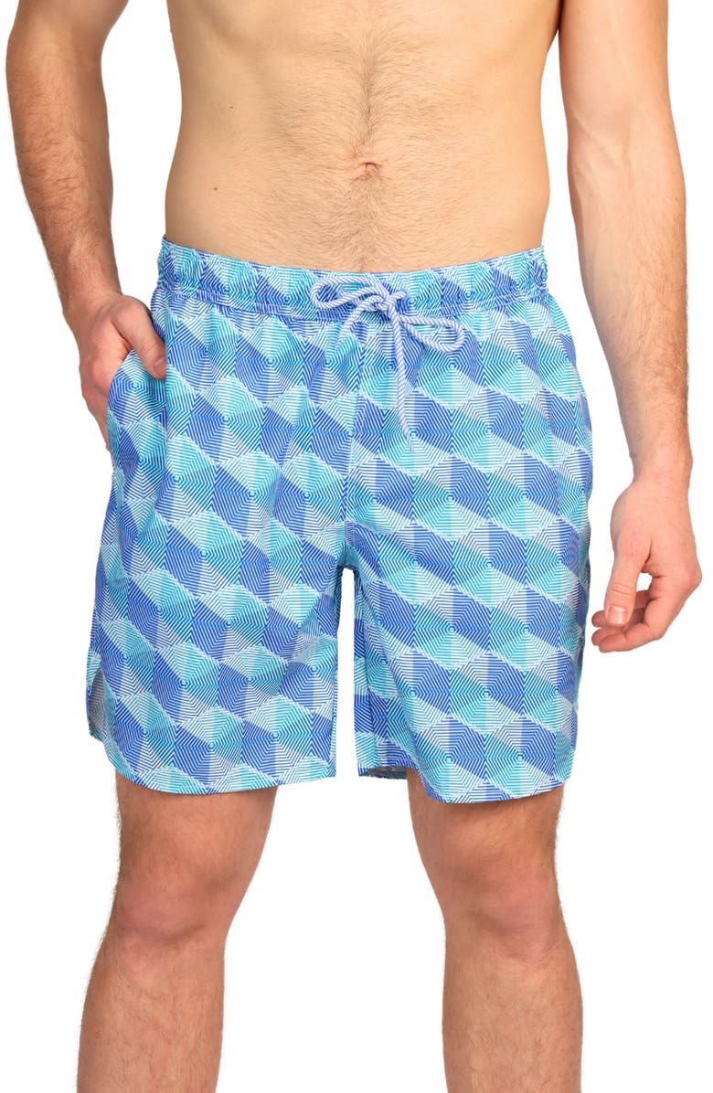 TailorByrd Hexagon Print Swim Trunks, Main, color, Blue