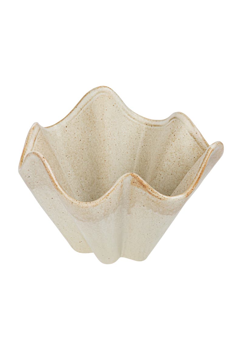 Round Stoneware Ruffled Bowl with Reactive Glaze, Cream, Main, color, Cream