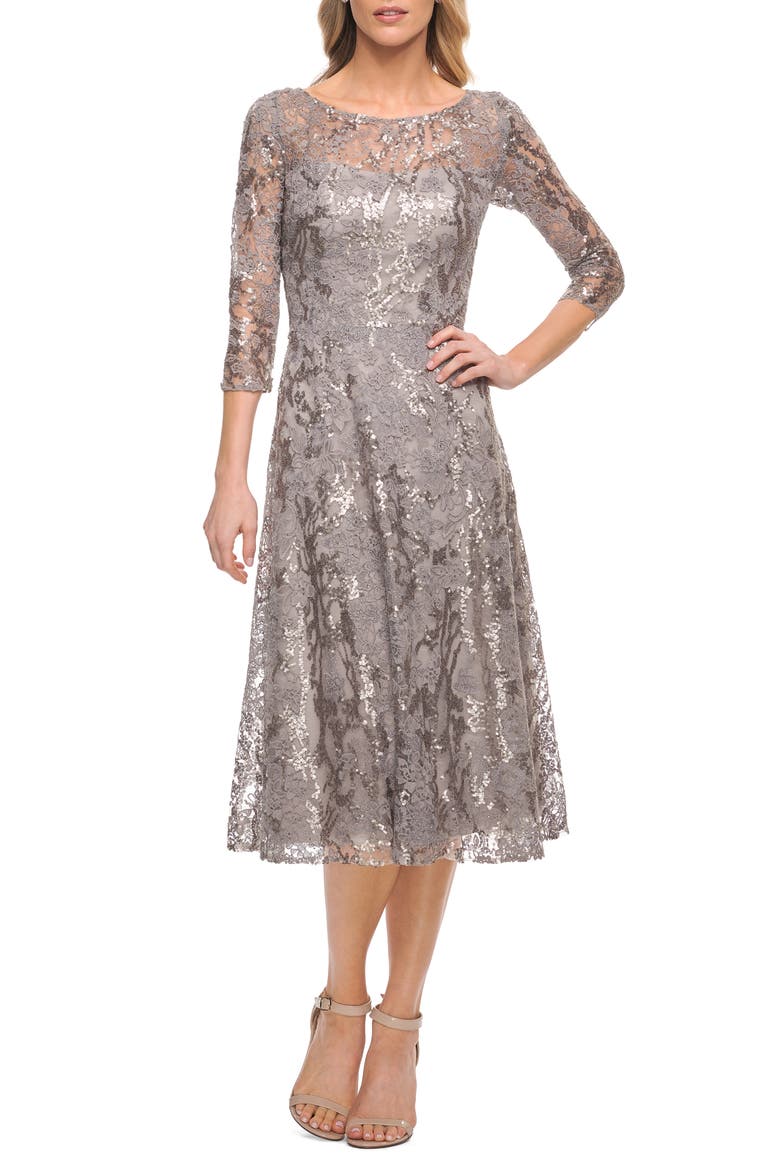 Lace Cocktail Dress, Main, color, SILVER