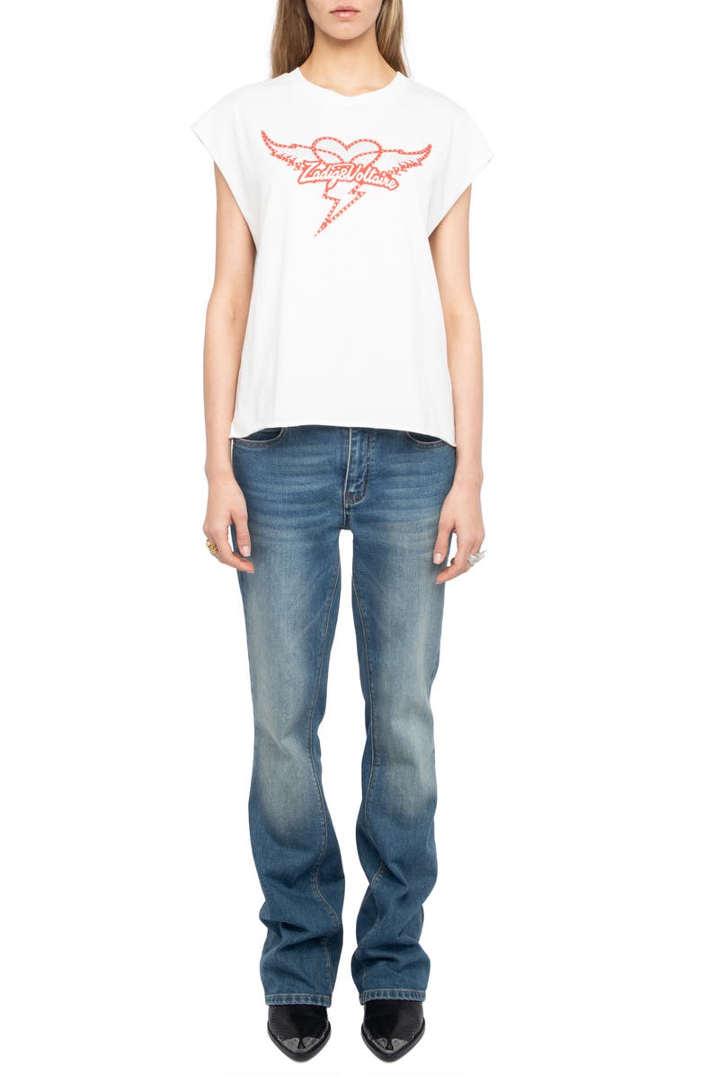 Zadig & Voltaire Cloe Heart Wings Strass Crystal Embellished Cotton Graphic T-Shirt, Alternate, color, Judo
