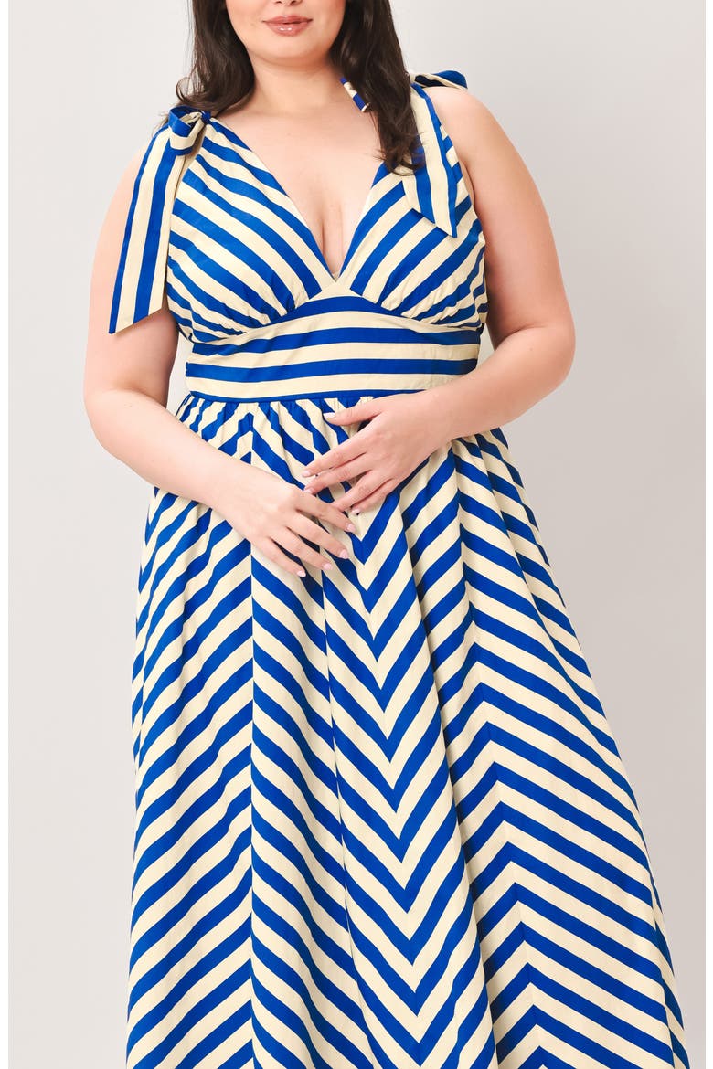 Stripe Tie Strap Cotton Maxi Dress, Alternate, color, IVORY BLUE