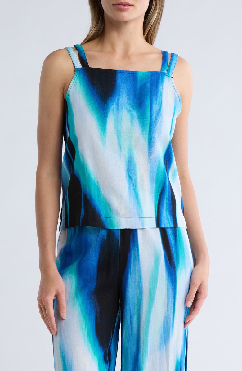 DKNY Tie Shoulder Linen Blend Tank, Main, color,