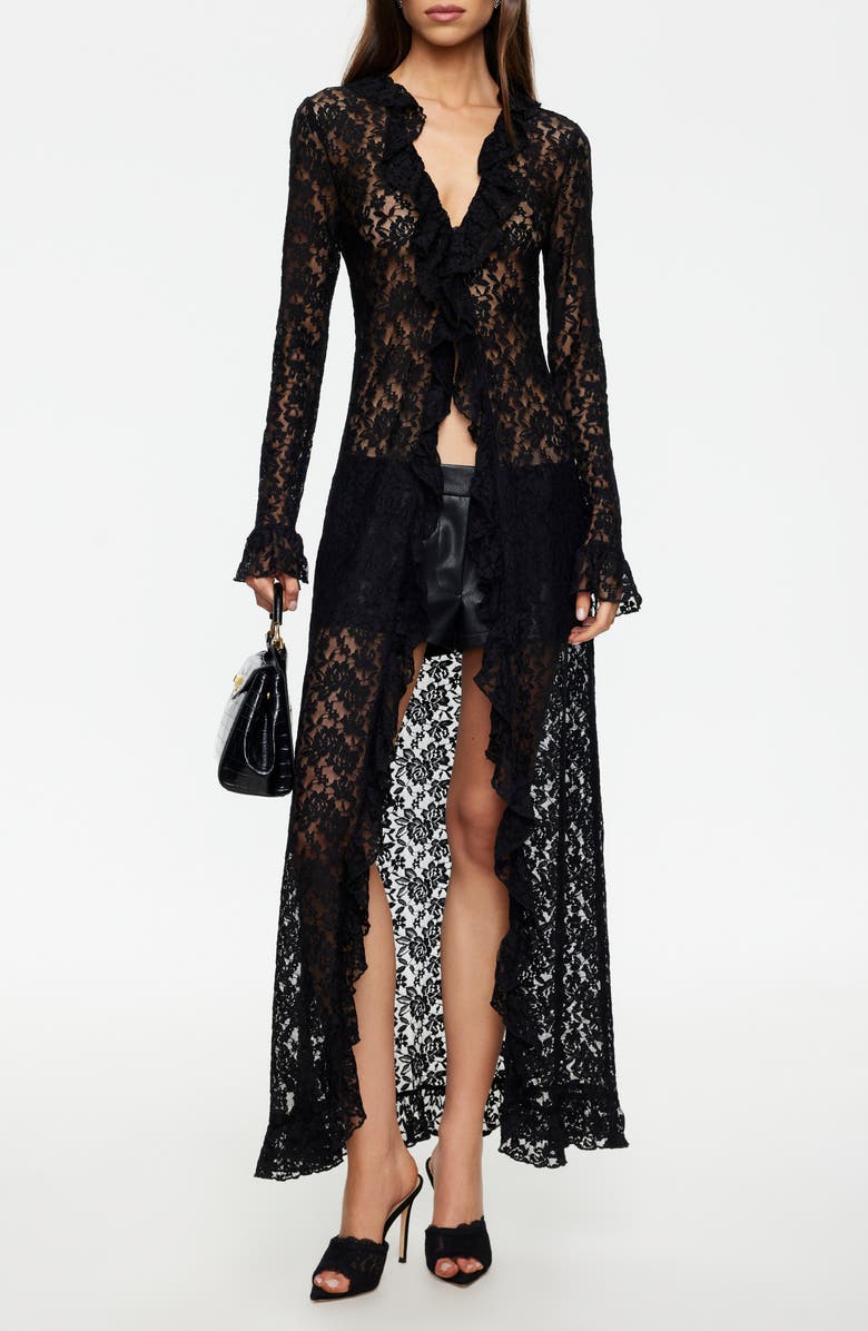 LIONESS Long Nights Lace Maxi Dress, Main, color, Noir