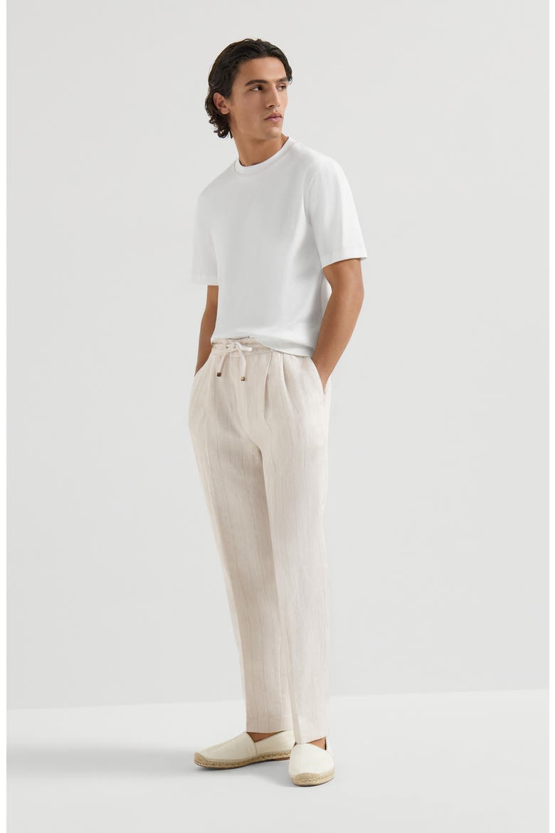 Linen chalk stripe chevron trousers with drawstring and double pleats, Alternate, color, Shell