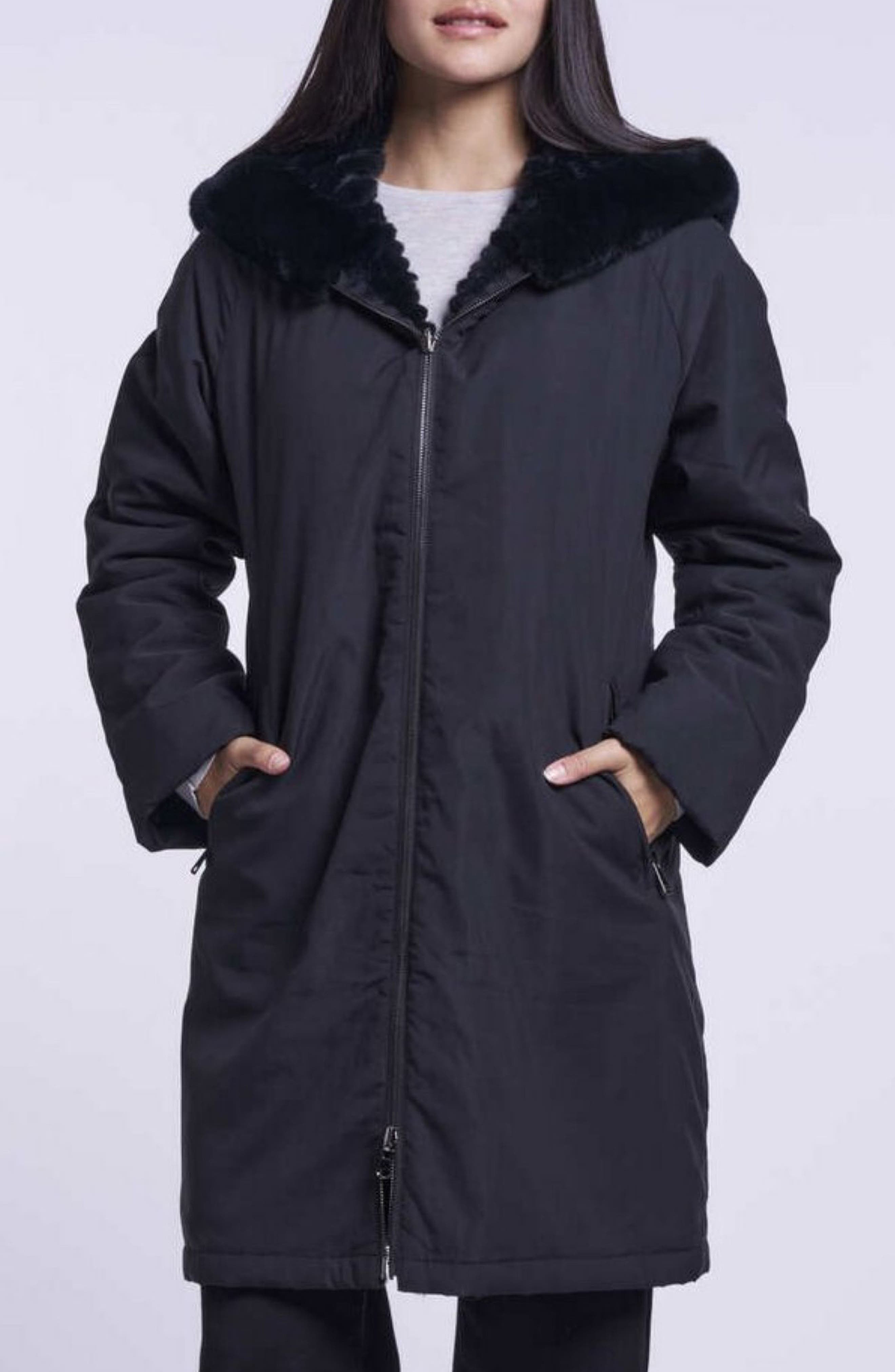 Reversible Genuine Shearling Hooded Coat