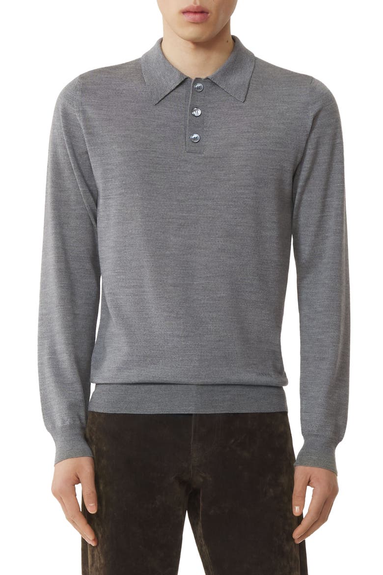 Classic Polo Shirt In Merino Wool, Alternate, color, Ash
