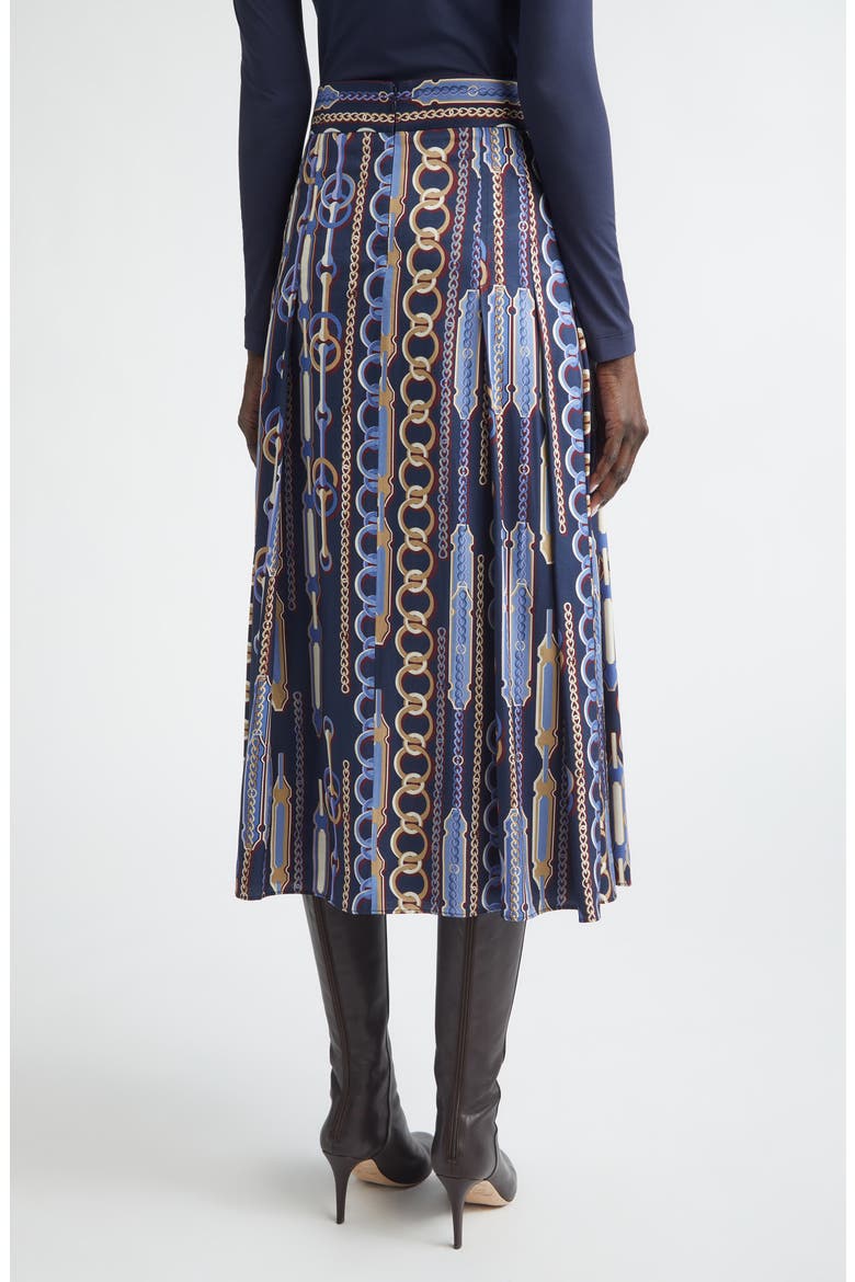 Heritage Chain Bridle Print Pleated Midi Skirt, Alternate, color, MIDNIGHT MULTI