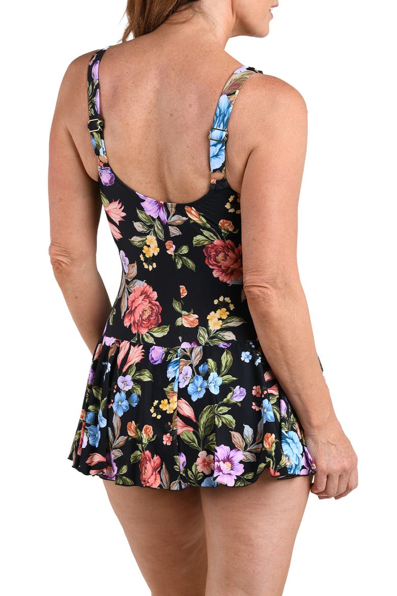 Queens Princess Seam One-Piece Swimdress, Alternate, color, BLACK