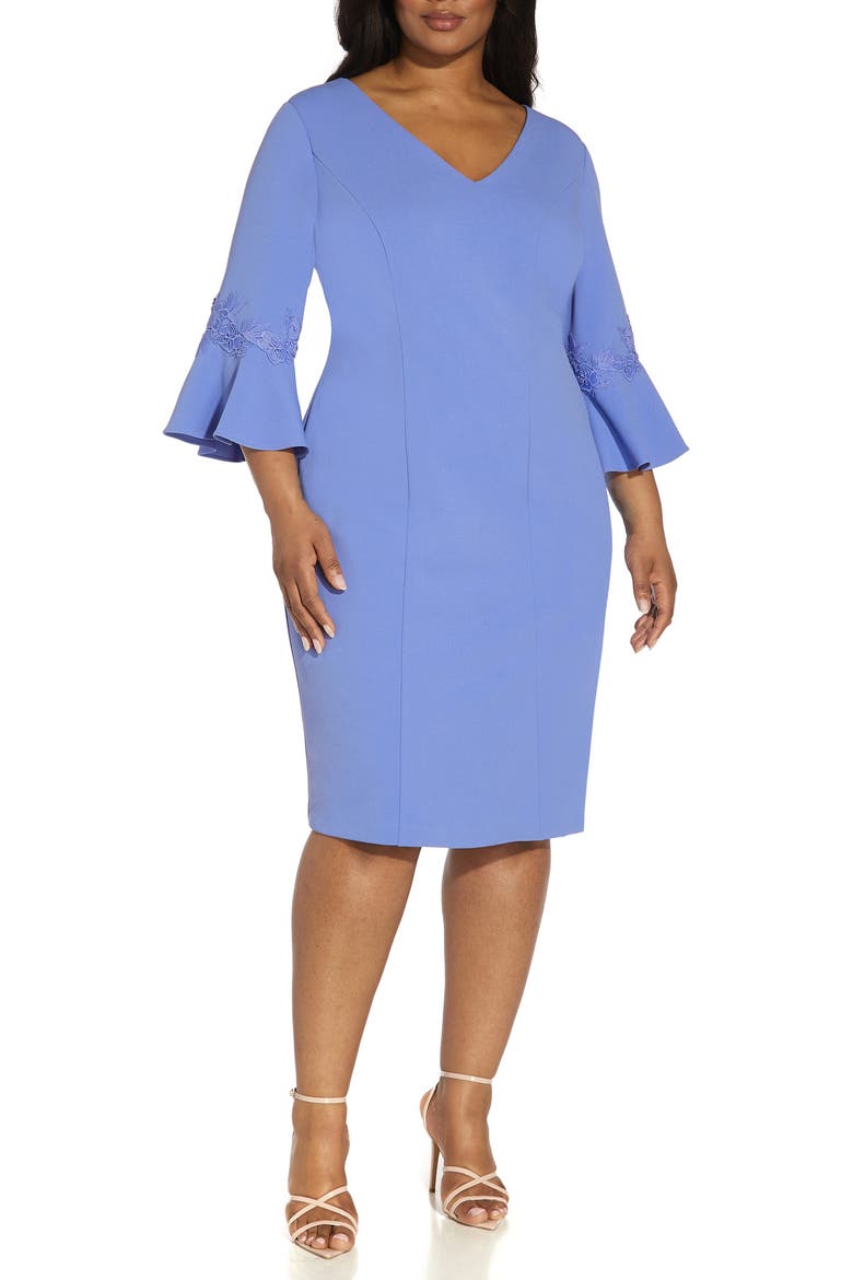 Bell Sleeve Sheath Dress, Main, color, MISTY PERI