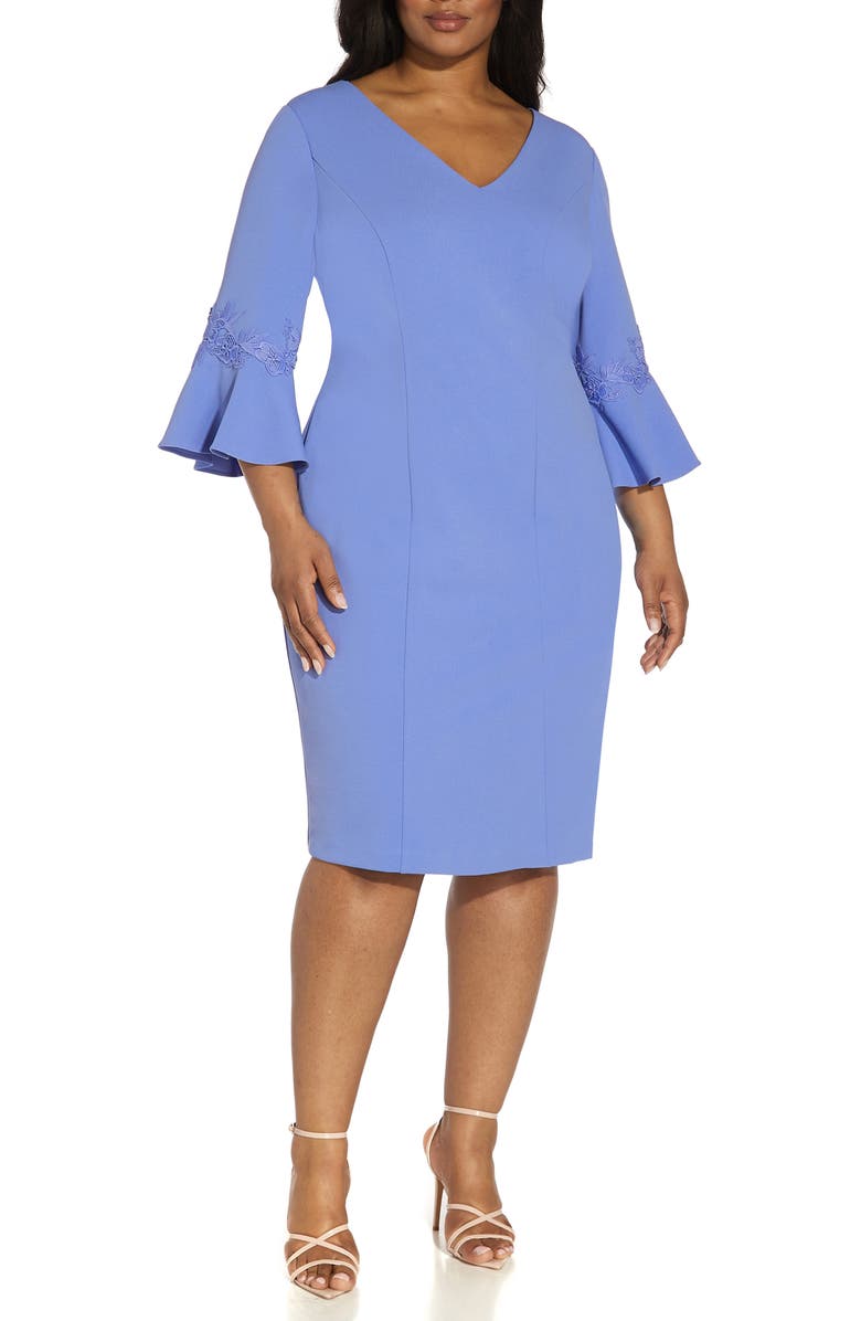 Adrianna Papell Bell Sleeve Sheath Dress, Main, color, 