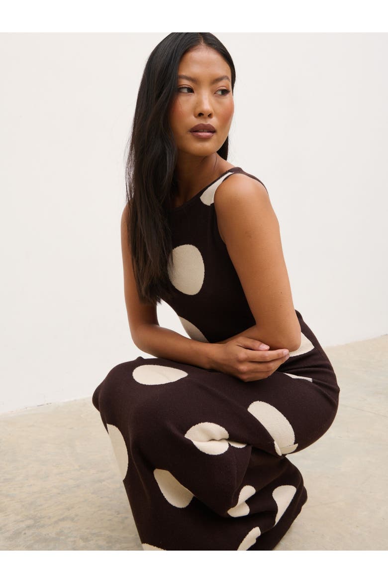 Sarover Polka Maxi Knit Dress, Alternate, color, Brown And Cream
