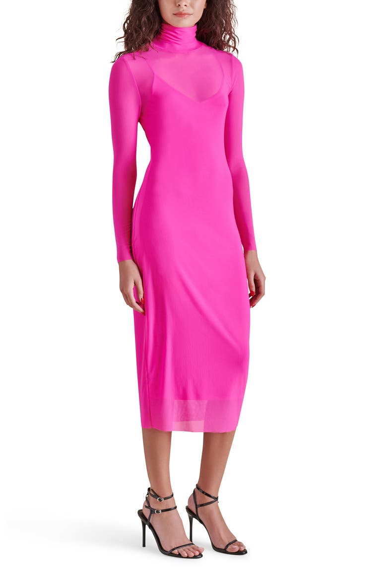 Vivienne Long Sleeve Mesh Midi Dress, Alternate, color, PINK GLO