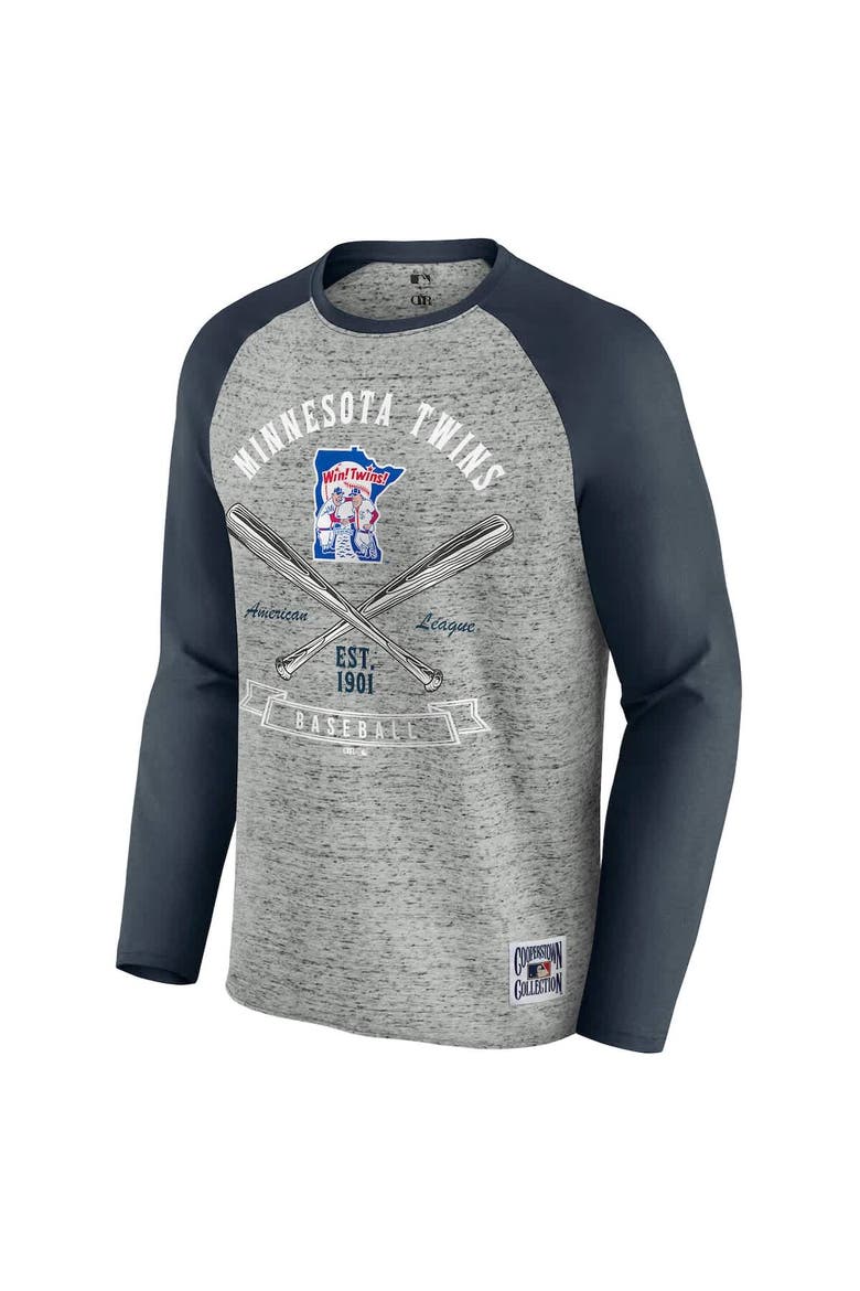 Men's Darius Rucker Collection by Fanatics  Heather Gray Minnesota Twins Raw Edge Raglan Long Sleeve Baseball T-Shirt, Alternate, color, Heather Gray