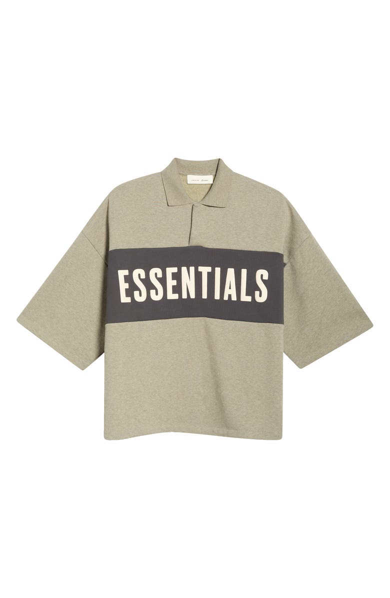 Fear of God Essentials Panelled Logo Graphic Cotton Crop Polo, Main, color, Seal Heather/ Iron Grey
