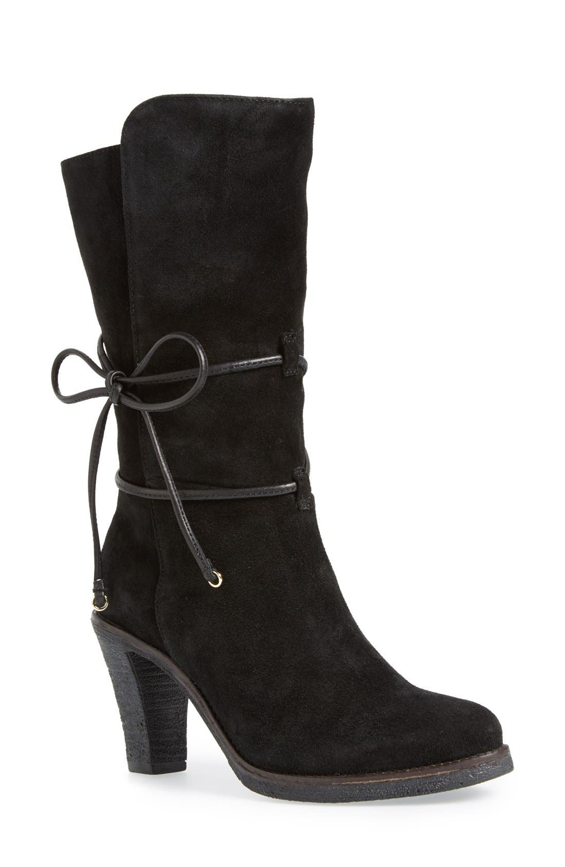 'Jeanie' Mid Calf Boot, Main, color, BLACK SUEDE