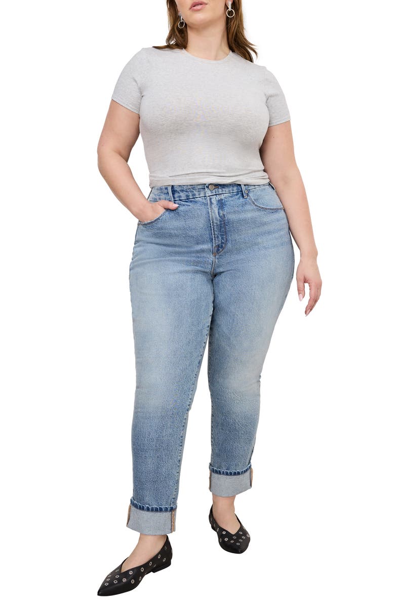 Good American Good Classic High Waist Slim Straight Leg Jeans, Alternate, color, Indigo754