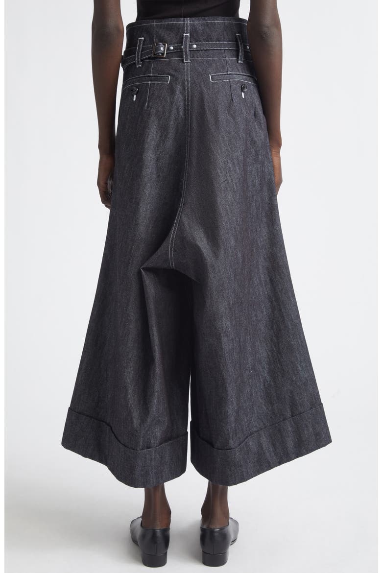 High Waist Belted Flared Denim Pants, Alternate, color, BLACK/ OFF WHITE