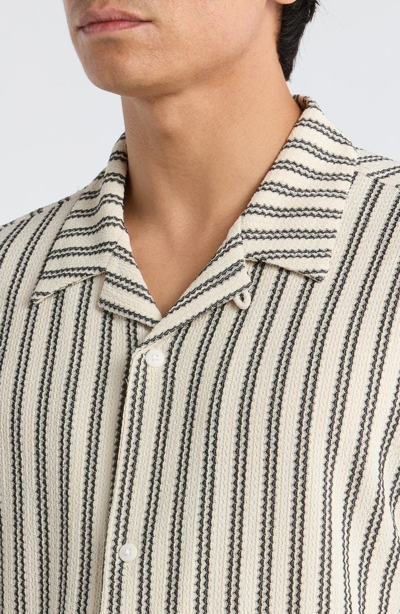 PacSun Kenan Stripe Button-Up Camp Shirt, Alternate, color, Cream