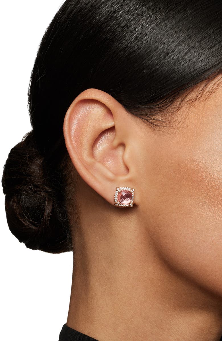 David Yurman Châtelaine Pavé Bezel Stud Earrings with Morganite and Diamonds in 18K Rose Gold, Alternate, color,