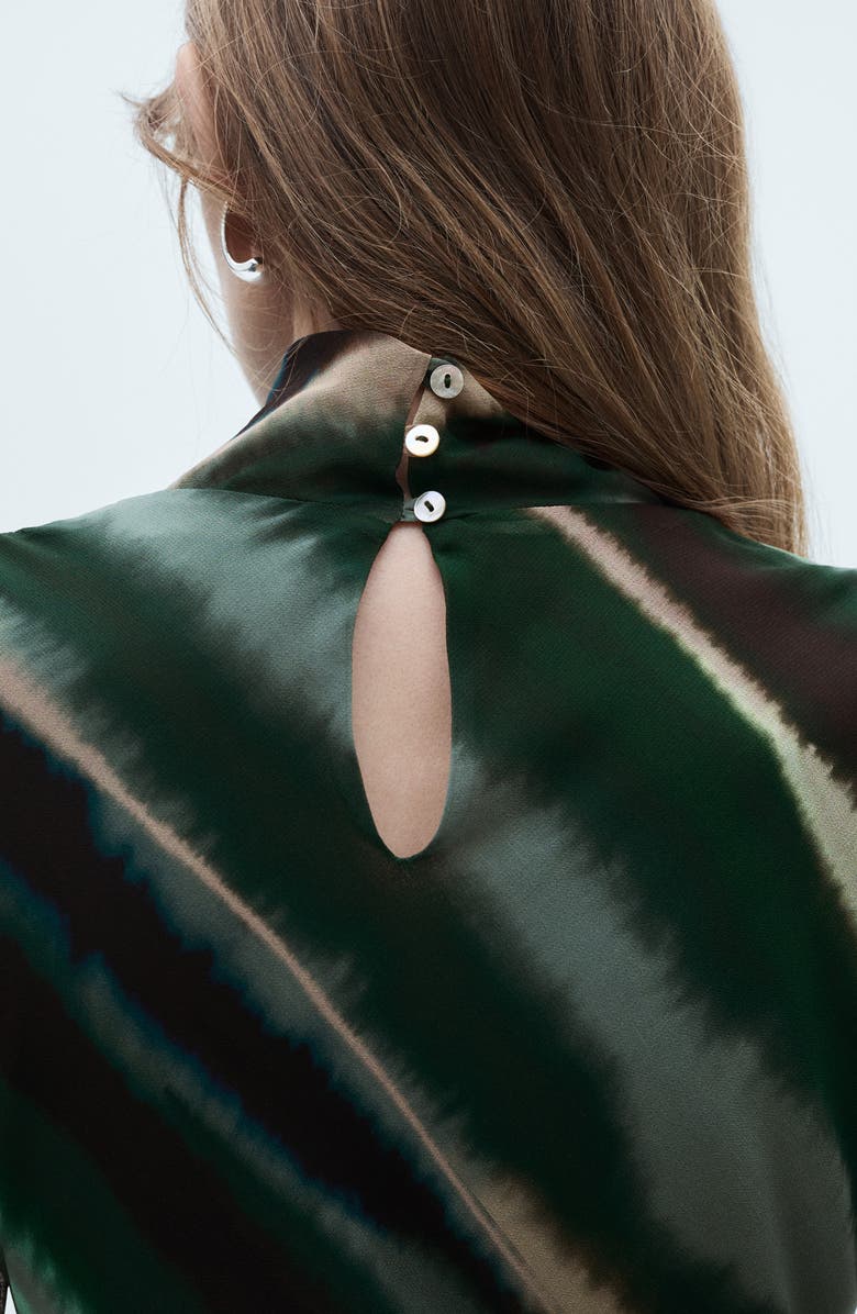 MANGO Print Turtleneck Long Sleeve Maxi Dress, Alternate, color, Green