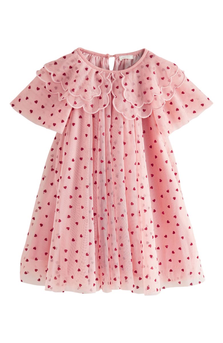 NEXT Kids' Heart Print Flutter Sleeve Tulle Dress, Main, color, Pink