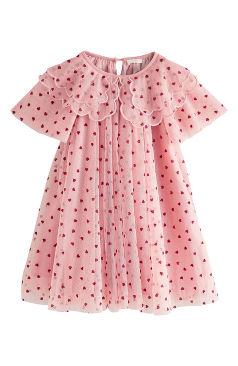 Kids' Heart Print Flutter Sleeve Tulle Dress (Little Kid)