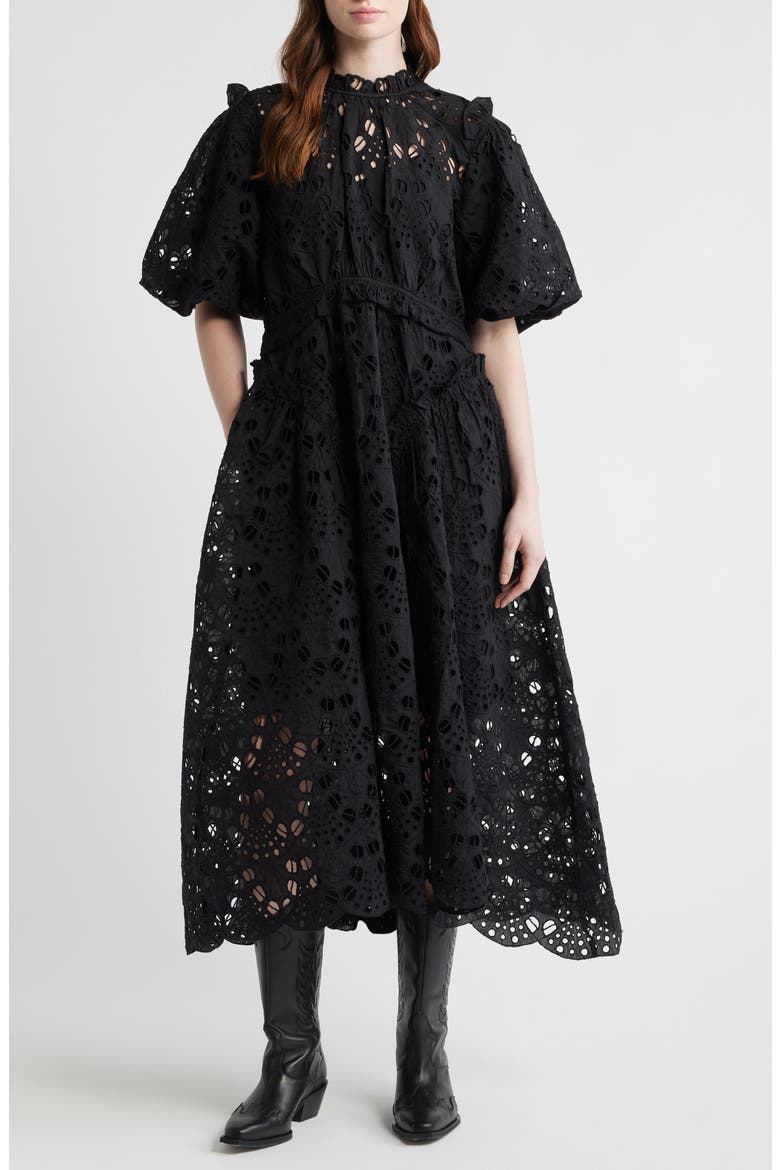 Odette Eyelet Embroidered Dress, Main, color, BLACK