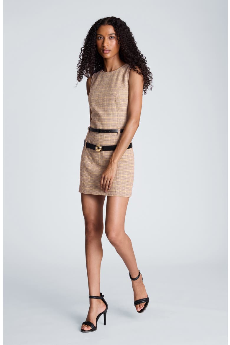 Check Print Sleeveless Double Belted Minidress, Alternate, color, MAPLE MULTI