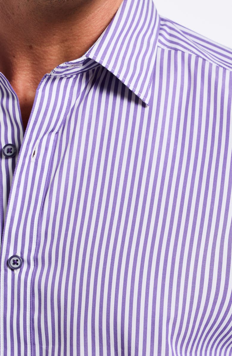 Robert Graham Greenwich Stripe Stretch Button-Up Shirt, Alternate, color, Purple