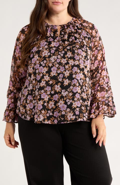 Keyhole Tiered Long Sleeve Top (Plus)