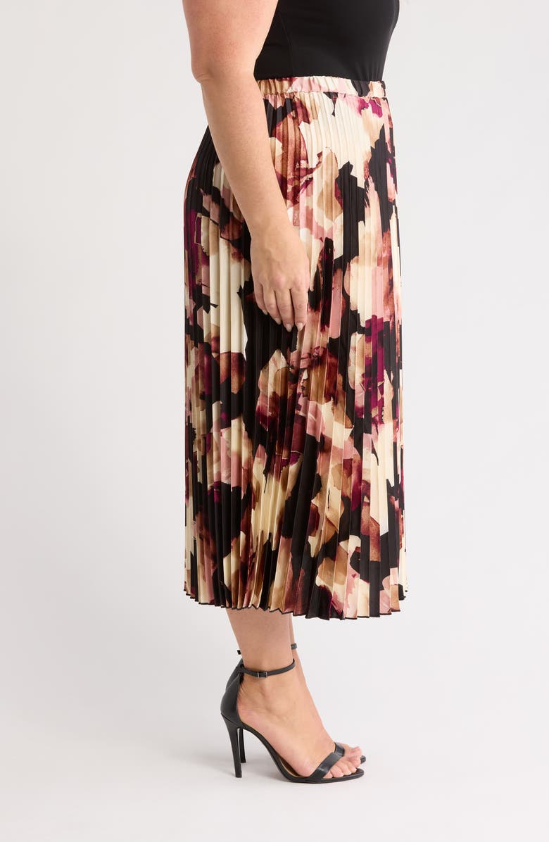 Anne Klein Pleated Pull-On Midi Skirt, Alternate, color, Anne Black Multi
